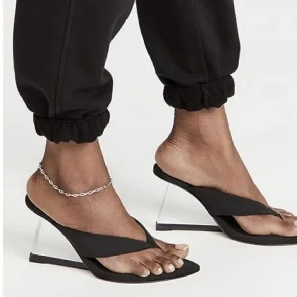 NEW GOOD AMERICAN Wedge Sandal In Black Neoprene GA007N-E - Picture 3 of 8